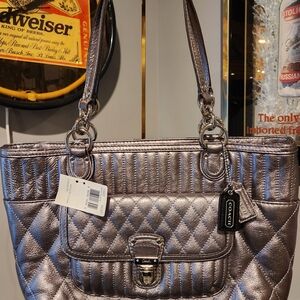 NWT - Coach Poppy Metallic Quilted Shoulder Bag
